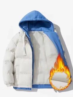 Vestes En Doublure Chaud Hiver Chic Noir Glissière Éclaire Décontracté à capuche