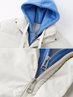 Vestes En Doublure Chaud Hiver Chic Noir Glissière Éclaire Décontracté à capuche