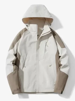 Vestes Homme Chic Color Block Décontracté À Capuche Beige Moderne