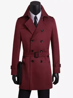 Vestes Hommes Manteaux Col Rabattu Confortable Bleu Foncé Double Boutonnage