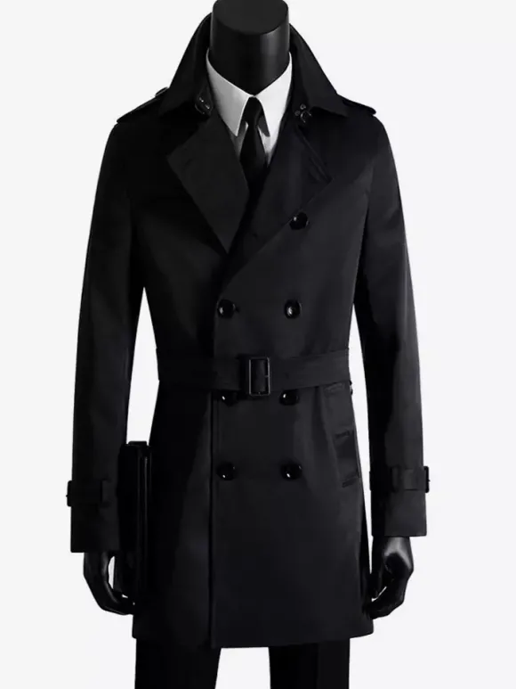 Vestes Hommes Manteaux Col Rabattu Confortable Bleu Foncé Double Boutonnage