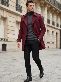 Vestes Hommes Manteaux Col Rabattu Confortable Bleu Foncé Double Boutonnage