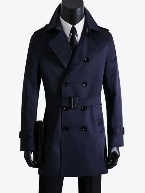 Vestes Hommes Manteaux Col Rabattu Confortable Bleu Foncé Double Boutonnage