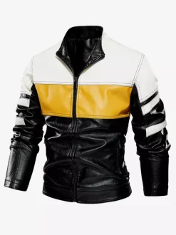 Vestes pour hommes avec détails zippés et blocs de couleurs Vestes de moto en similicuir