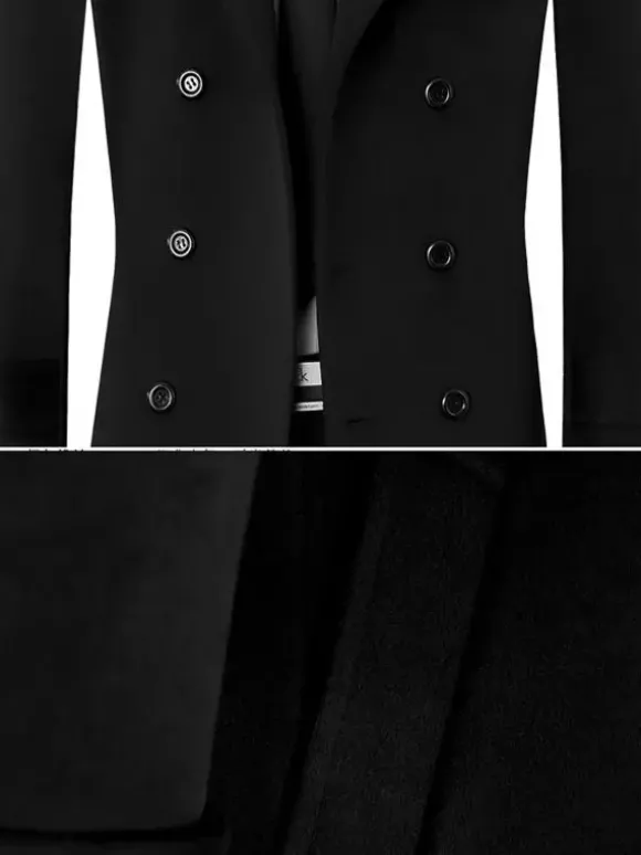 Vestes Pour Hommes Manteaux Double Boutonnage Col Rabattu Chic Noir