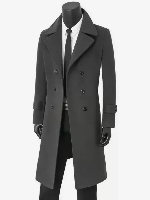Vestes Pour Hommes Manteaux Double Boutonnage Col Rabattu Chic Noir