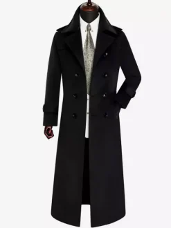 Vestes Pour Hommes Manteaux Long Croisé Col Rabattu Décontracté Camel Élégant