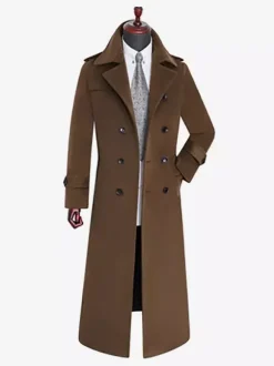 Vestes Pour Hommes Manteaux Long Croisé Col Rabattu Décontracté Camel Élégant