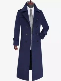 Vestes Pour Hommes Manteaux Long Croisé Col Rabattu Décontracté Camel Élégant