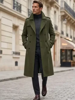 Vestes Pour Hommes Manteaux Long Croisé Col Rabattu Décontracté Camel Élégant