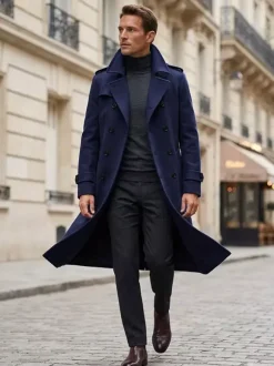 Vestes Pour Hommes Manteaux Long Croisé Col Rabattu Décontracté Camel Élégant