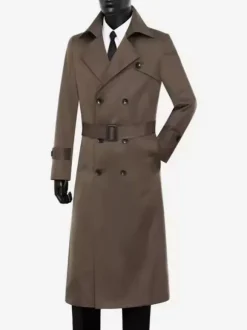 Vestes Pour Hommes Manteaux Double Boutonnage Col Rabattu Confortable Café Marron