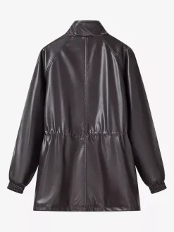 Veste safari en similicuir pour femme - Manteau mi-long à taille élastiquée col montant et poches cargo - Style streetwear chic printemps 2026
