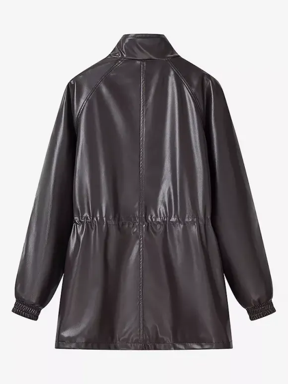 Veste safari en similicuir pour femme - Manteau mi-long à taille élastiquée col montant et poches cargo - Style streetwear chic printemps 2026