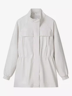 Veste safari en similicuir pour femme - Manteau mi-long à taille élastiquée col montant et poches cargo - Style streetwear chic printemps 2026