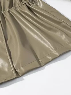 Veste safari en similicuir pour femme - Manteau mi-long à taille élastiquée col montant et poches cargo - Style streetwear chic printemps 2026