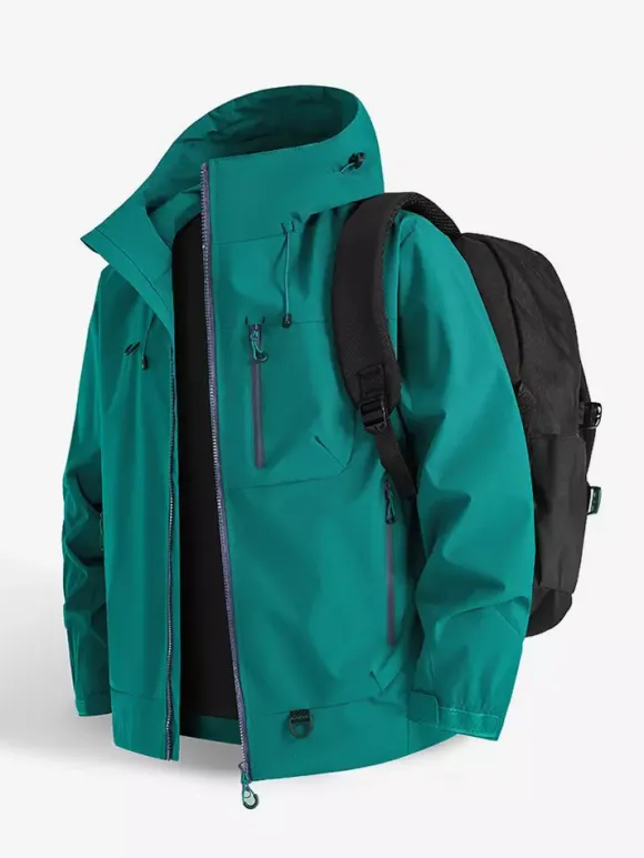 Vestes d'extérieur à capuche pour hommes manteaux coupe-vent pour couple avec poche poitrine zippée unique et poches latérales zippées