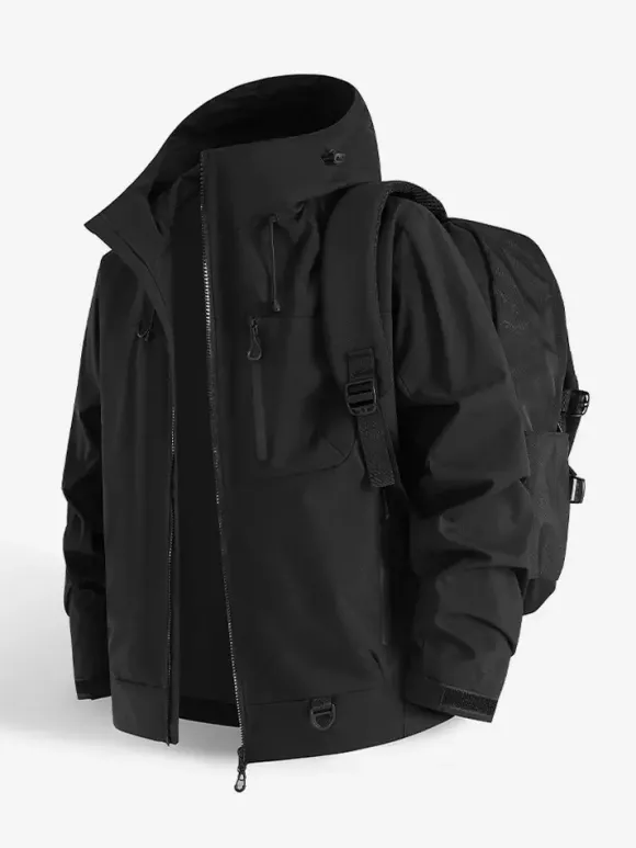 Vestes d'extérieur à capuche pour hommes manteaux coupe-vent pour couple avec poche poitrine zippée unique et poches latérales zippées