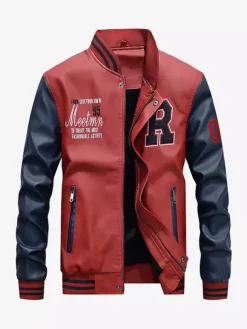 Vestes en cuir pour hommes Vestes aviateur à manches longues et à blocs de couleurs