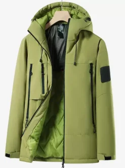 Vestes En Doublure Chaud Hiver Chic Beige Noir Glissière Éclaire Décontracté