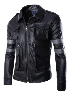Vestes en similicuir pour hommes coupe-vent à col montant veste de motard vêtements d'extérieur