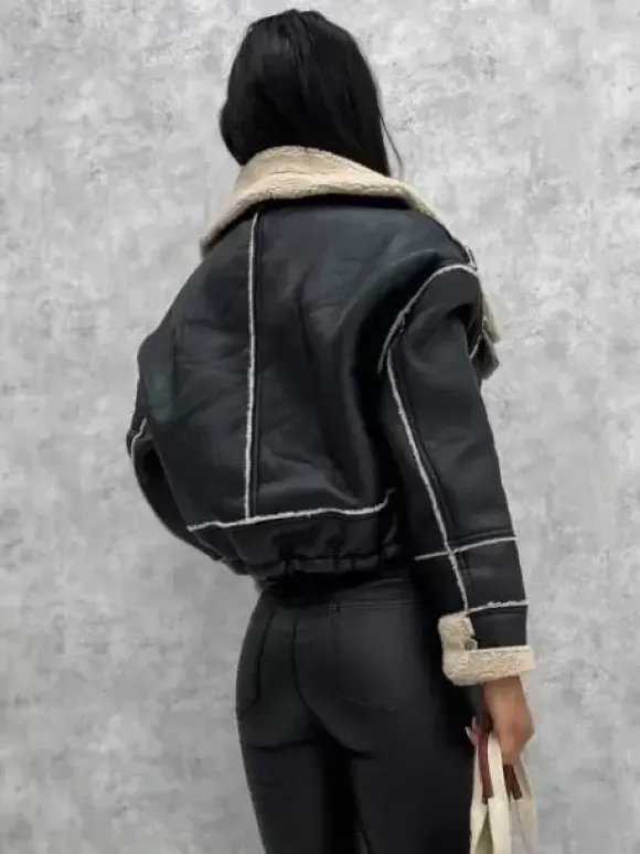 Vestes Femmes Col Rabattu Polaire Punk Manteau Noire Pour Femme