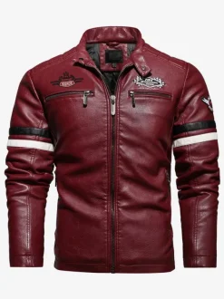 Vestes Homme Glissière Manteaux Veste Décontracté Homme Rayures Rouge Cool Jacket