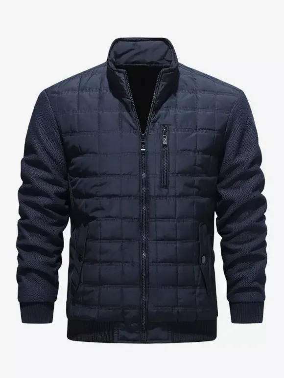 Vestes matelassées pour hommes à manches longues poche poitrine zippée verticale unique et poches latérales manteaux avec poignets et ourlet côtelés
