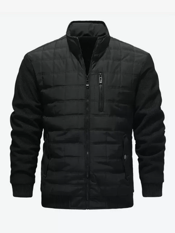 Vestes matelassées pour hommes à manches longues poche poitrine zippée verticale unique et poches latérales manteaux avec poignets et ourlet côtelés
