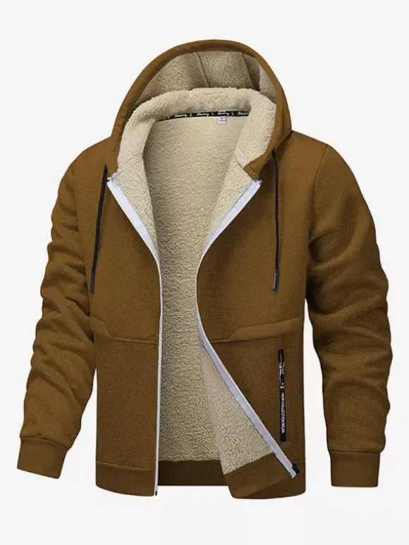 Vestes polaires à capuche pour hommes manches longues fermeture éclair manteaux d'hiver