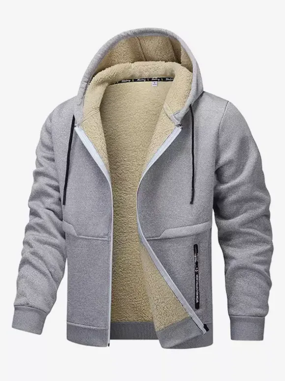 Vestes polaires à capuche pour hommes manches longues fermeture éclair manteaux d'hiver