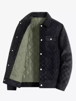 Vestes pour hommes en daim à motif damier manteaux d'hiver à manches longues