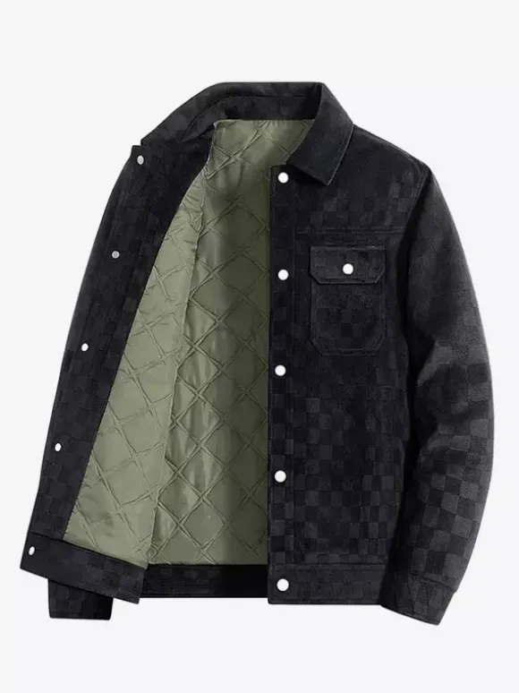 Vestes pour hommes en daim à motif damier manteaux d'hiver à manches longues