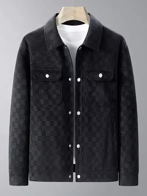 Vestes pour hommes en daim à motif damier manteaux d'hiver à manches longues