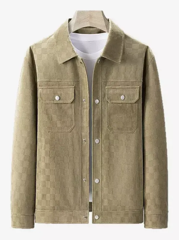 Vestes pour hommes en daim à motif damier manteaux d'hiver à manches longues