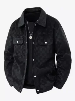 Vestes pour hommes en daim à motif damier manteaux d'hiver à manches longues