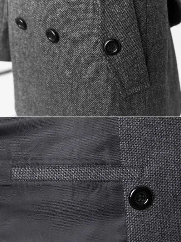 Vestes Pour Hommes Manteaux Double Boutonnage Col Rabattu Confortable Gris Chic