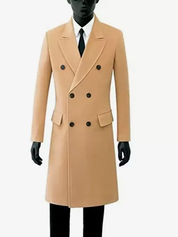 Vestes Pour Hommes Manteaux Double Boutonnage Col Rabattu Chic Noir Poches