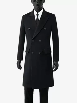Vestes Pour Hommes Manteaux Double Boutonnage Col Rabattu Chic Noir Poches