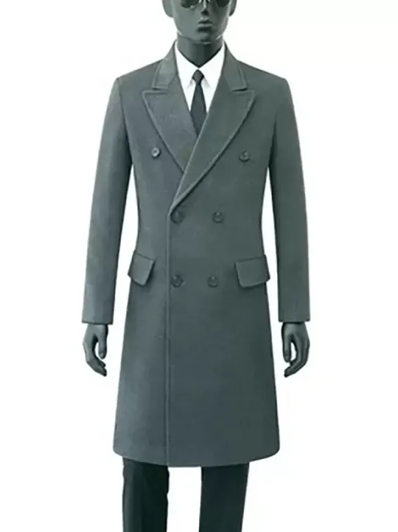 Vestes Pour Hommes Manteaux Double Boutonnage Col Rabattu Chic Noir Poches