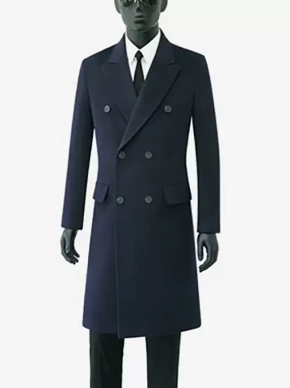 Vestes Pour Hommes Manteaux Double Boutonnage Col Rabattu Chic Noir Poches