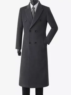 Vestes Pour Hommes Manteaux Long Double Boutonnage Col Rabattu Chic Noir