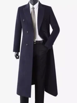 Vestes Pour Hommes Manteaux Long Double Boutonnage Col Rabattu Chic Noir