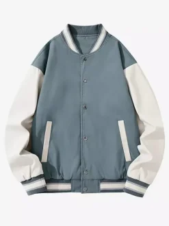 Veste universitaire pour hommes grande taille décontractée manches longues cardigan ample vestes de baseball