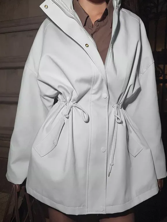 Veste utilitaire en pur coton pour femme - Coupe-vent slim fit à cordon de serrage style chic français - Vêtements d'extérieur décontractés pour le printemps 2026