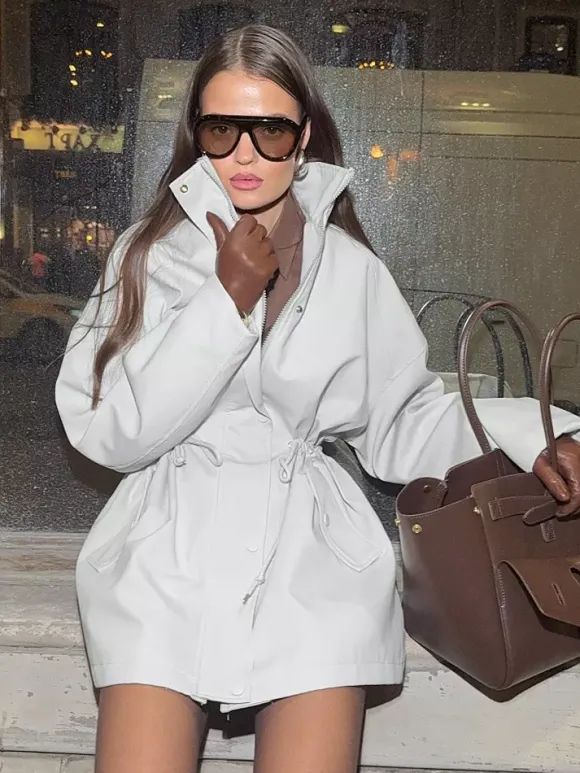 Veste utilitaire en pur coton pour femme - Coupe-vent slim fit à cordon de serrage style chic français - Vêtements d'extérieur décontractés pour le printemps 2026
