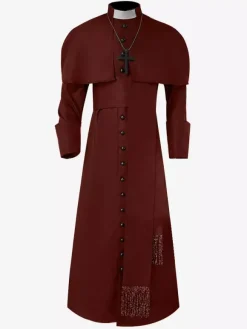 Veste Vintage Homme Rétro Boutons Manches Longues Déguisement Vintage Costumes Bourgogne