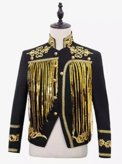 Veste Vintage Médiévale Noire Rétro À Franges Paillettes Costumes Vintage Hommes
