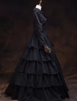 Victoria Robe Costume noir rétro à volants femmes mascarade robes de bal royal Déguisement Vintage Déguisements Halloween