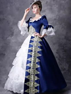Victoria Robe Costume rétro pour femmes Robe bleue baroque mascarade robes de bal royal vintage Déguisements Halloween